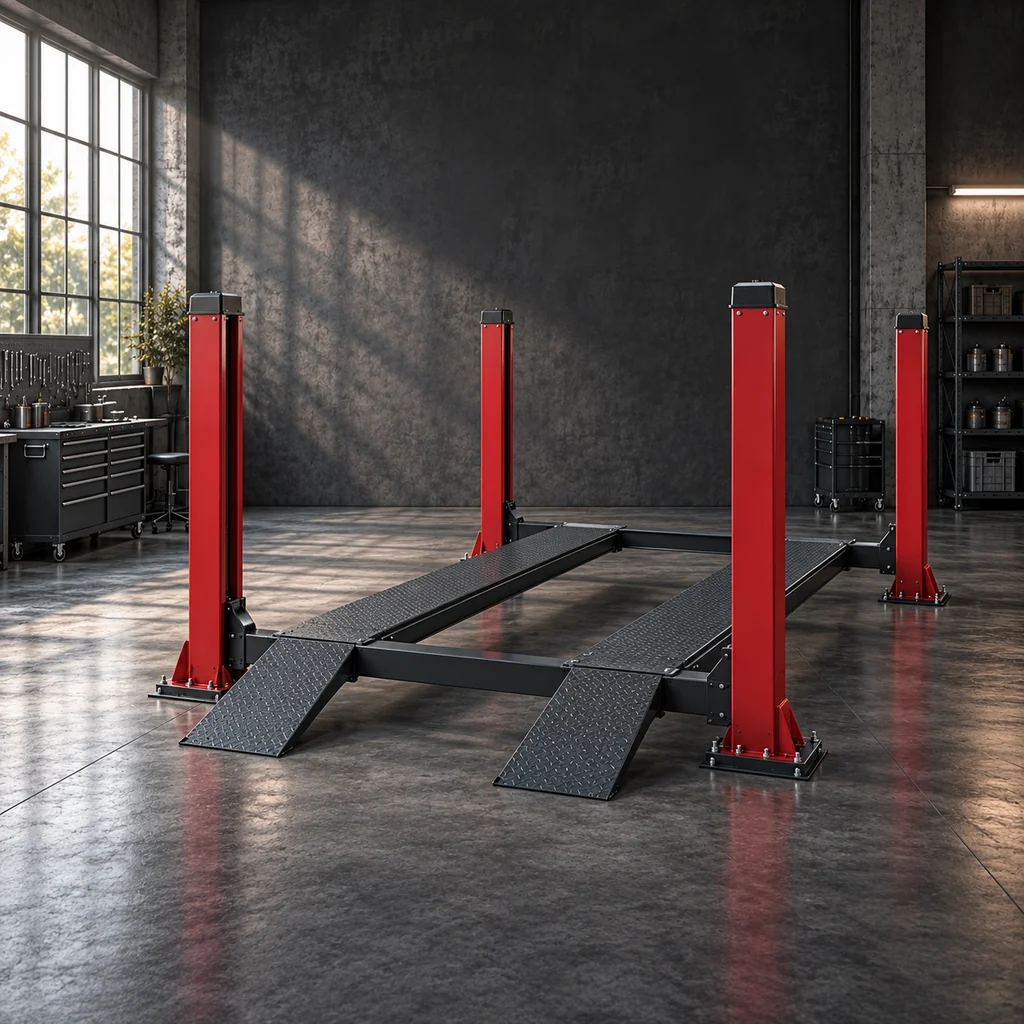 AI-generated illustration of four post lifts in an industrial setting